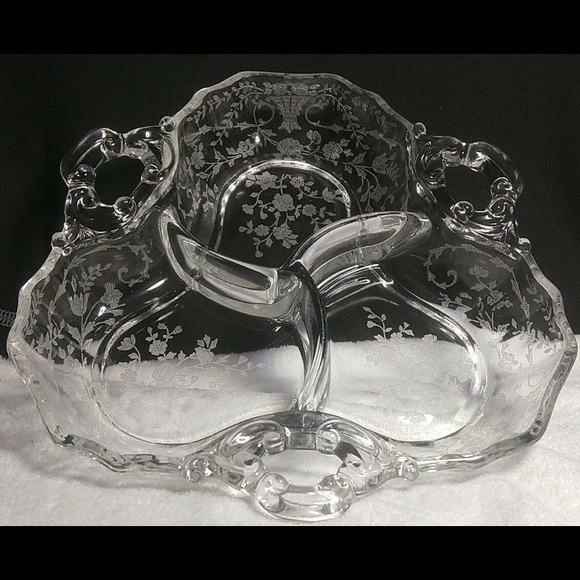 CAMBRIDGE ROSE POINT Etched Three Part Divided RELISH BOWL I Dish Vintage - Picture 2 of 3